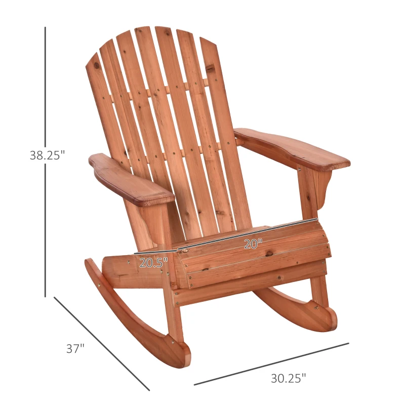Outsunny Adirondack Rocking Chair, with Slatted Wooden Design, Fanned Back, Ergonomic Armrests, & Classic Rustic Style, For Porch, Patio, Backyard, Teak