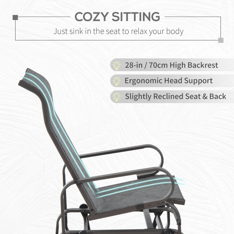 Outsunny Metal Mesh Fabric Single Outdoor Patio Glider Rocking Chair - Gray