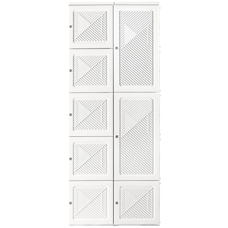 HOMCOM Portable Wardrobe Closet, Folding Bedroom Armoire, Clothes Storage Organizer with Cube Compartments, Hanging Rod, Magnet Doors, White