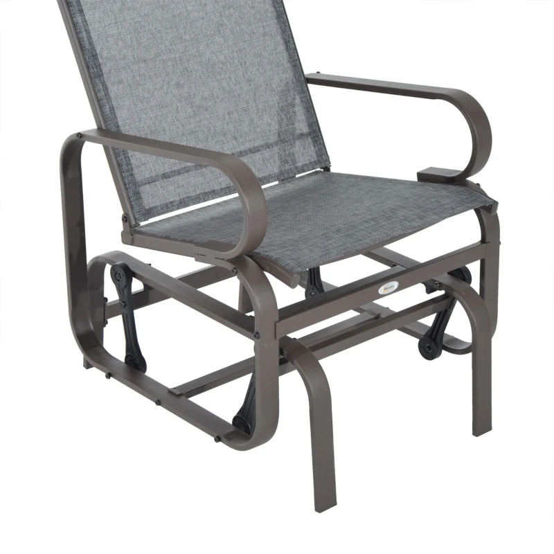 Outsunny Metal Mesh Fabric Single Outdoor Patio Glider Rocking Chair - Gray