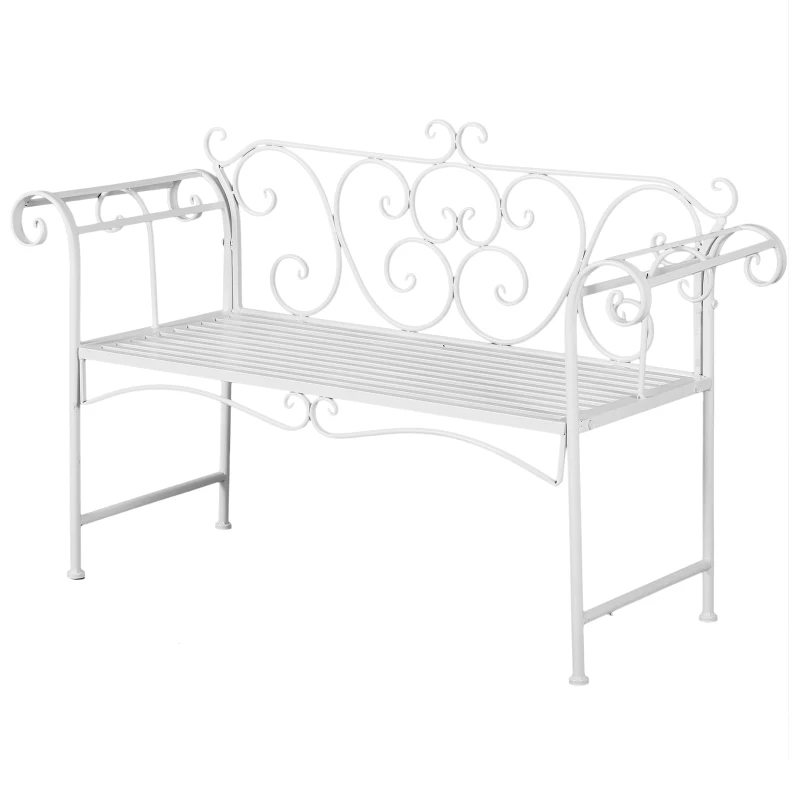 Outsunny 50" 2-Person Metal Garden Bench Outdoor Loveseat Yard Decorative Chair Park Seat Patio Furniture White