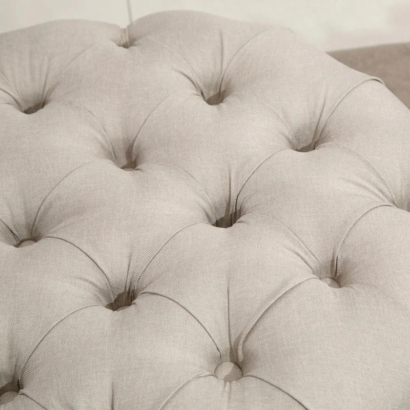 HOMCOM Round Linen-touch Fabric Storage Footstool Ottoman Button Tufted Footrest with Removable Lid, Beige