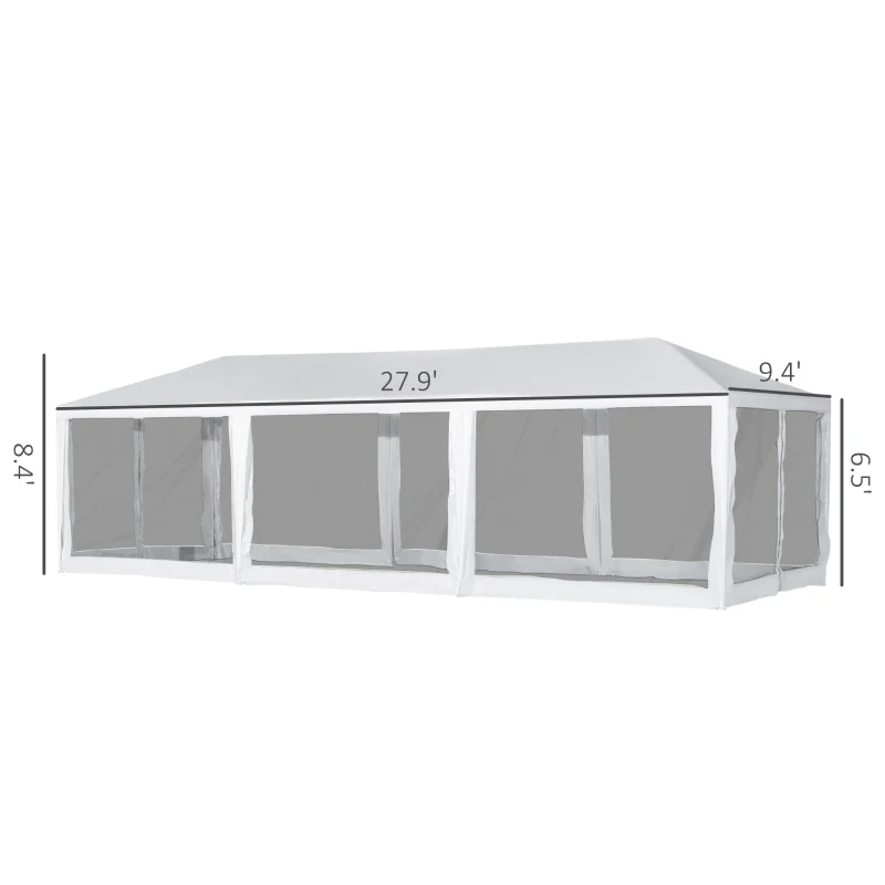 Outsunny 10' x 30' Party Tent, Event Shelter Gazebo Canopy with Removable Mesh Side Walls and Two Doors, White
