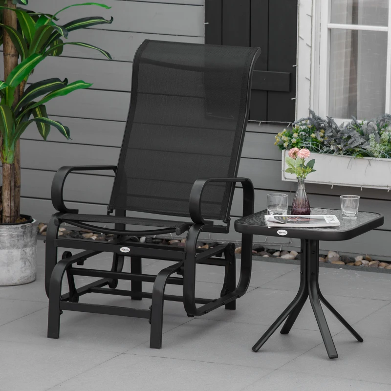 Outsunny Outdoor Patio Sling Fabric Swing Glider Rocker Chair with Smooth Rocking Arms, Black(m-2)