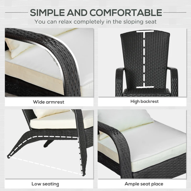 Outsunny Patio Wicker Adirondack Chair, Outdoor All-Weather Rattan Fire Pit Chair w/ Soft Cushions, Tall Curved Backrest and Comfortable Armrests for Deck or Garden, Cream White and Black