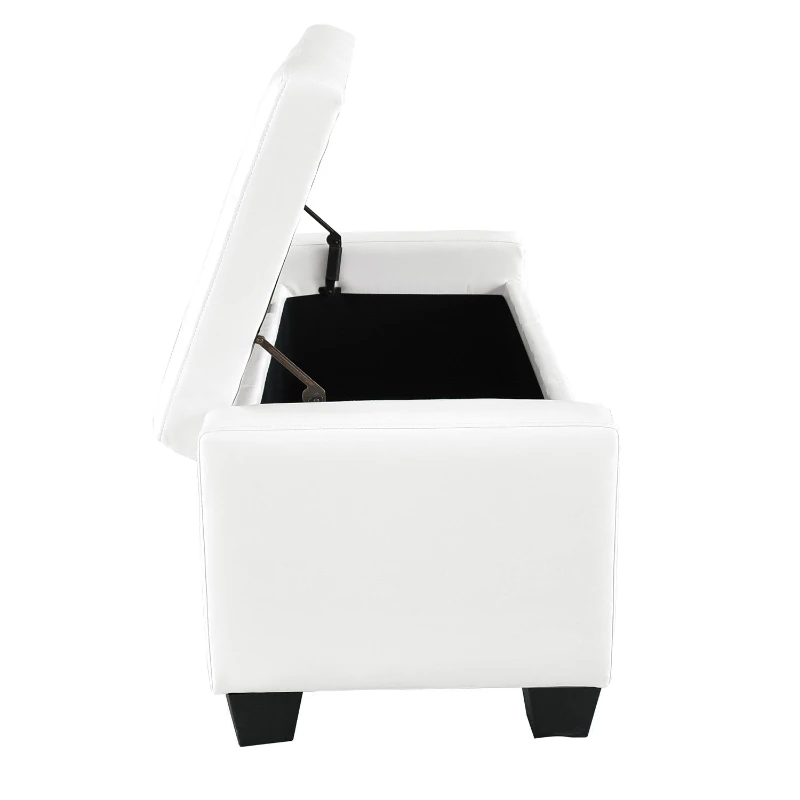 HOMCOM 50.5" Faux Leather Rectangular Tufted Storage Ottoman for Living Room, Entryway, or Bedroom, White