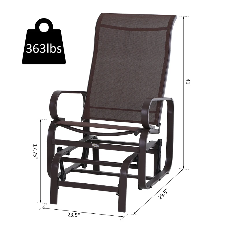 Outsunny 1-Person Outdoor Glider Swing, Single Rocker, Ergonomic Head Support, with Lightweight Metal & Mesh Construction, Supports Up to 352 lbs., for Backyard, Garden, Porch, Brown