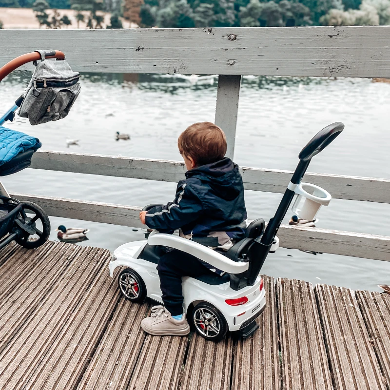 Aosom Push Cars for Toddlers Ride On & Push Car Stroller Sliding Walking Car with Underneath Storage Compartment & Working Steering Wheel, White