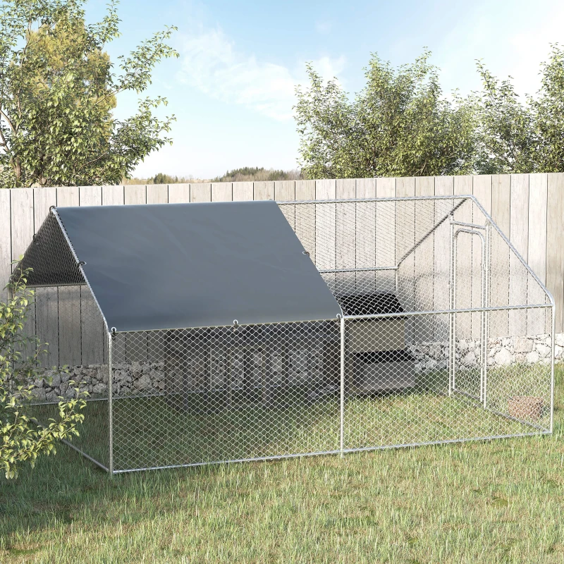 PawHut Large Chicken Coop Metal Chicken Run for Chickens with Waterproof and Anti-U Cover, Spire Shaped Walk in Fence Cage Hen House for Outdoor and Yard Farm Use, 1.26" Dia, 9.8' x 13.1' x 6.4'