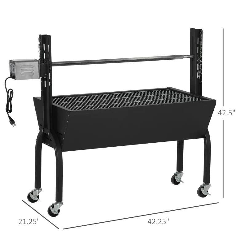 Outsunny Backyard Charcoal BBQ Grill & Smoker Combo Automatic Charcoal BBQ Rotisserie Grill 110lbs Lamb Hog Spit Roaster