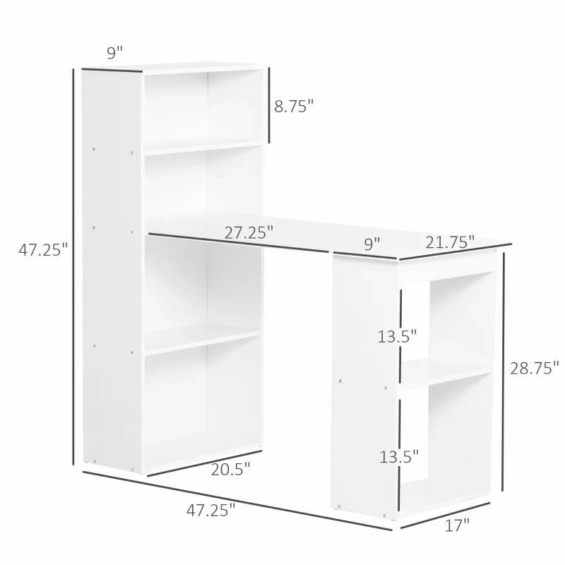 HOMCOM 47" Modern Office Compact Computer Crafting Hobby Desk Bookcase - White