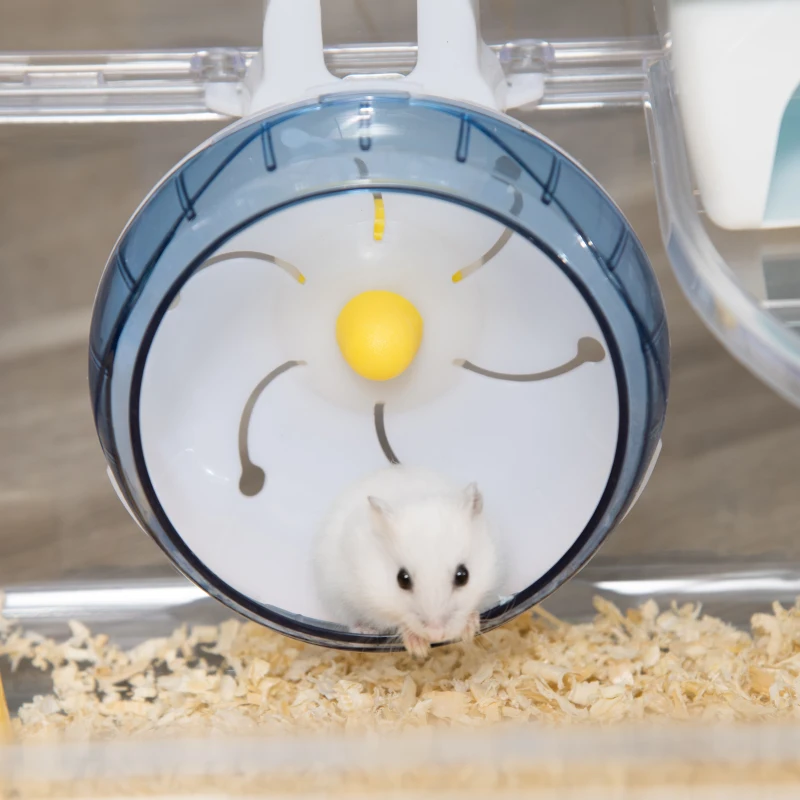 PawHut Hamster Cage, 2-Level Small Animal Habitat with Accessories Tube Tunnels, Exercise Wheel, Water Bottle, Food Dish, Hut, 22" x 15" x 12.5", Clear