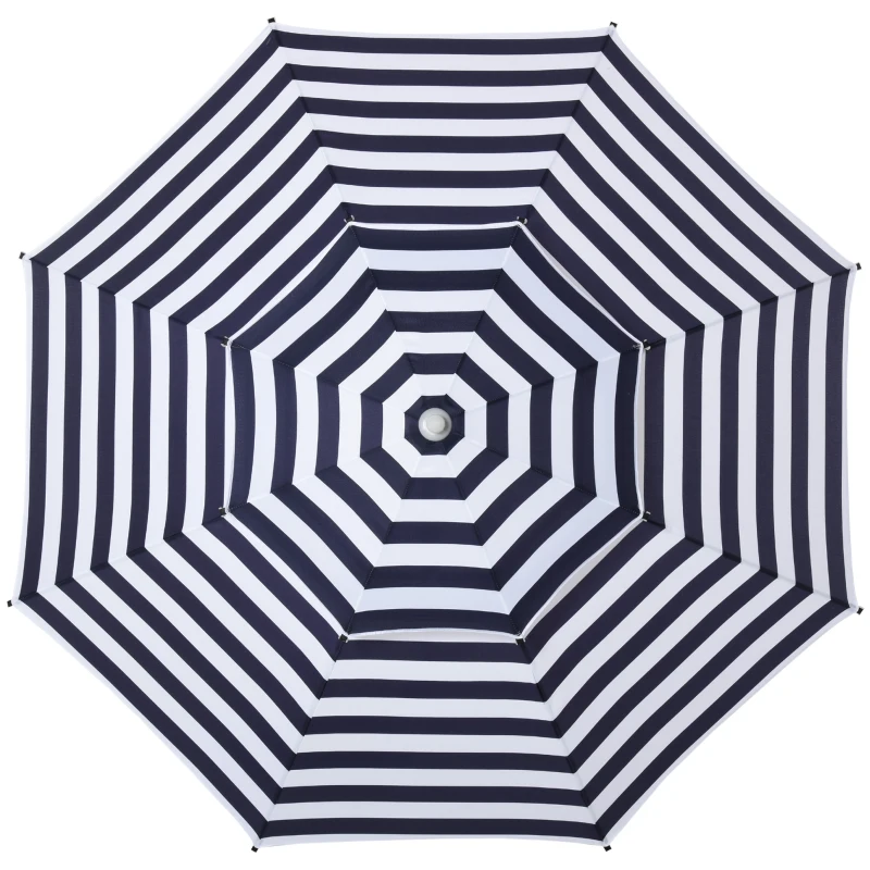 Outsunny Arc. 8ft Beach Umbrella Double-top Canopy Adjustable Height with Carry Bag for Beach Patio Garden Outdoor Blue Stripe