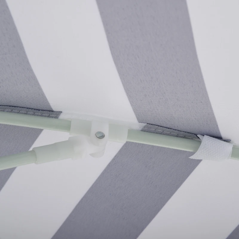 Outsunny Arc. 8ft Beach Umbrella Double-top Canopy Adjustable Height with Carry Bag for Beach Patio Garden Outdoor Blue Stripe