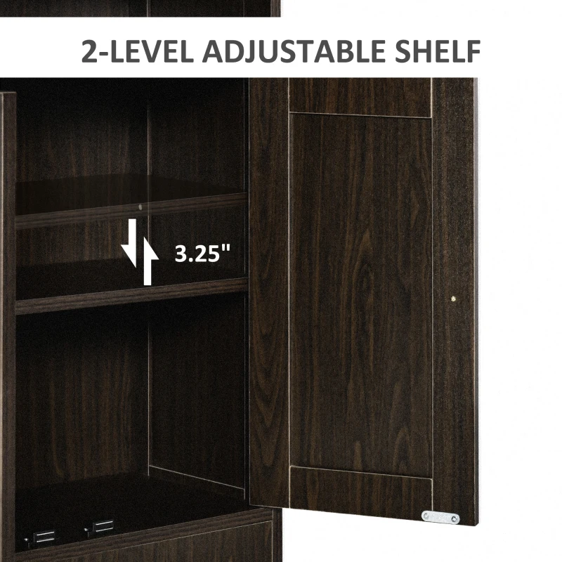 HOMCOM Accent Cabinet, Wood Free Standing Storage Organizer with Double Doors and Adjustable Shelf for Living Room, Kitchen, Brown