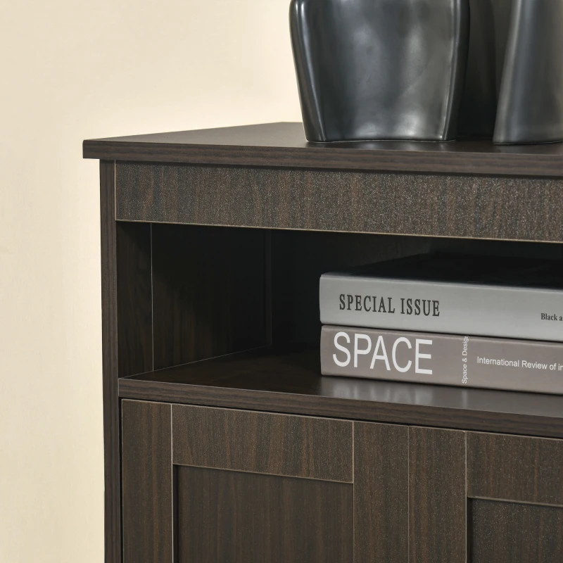 HOMCOM Accent Cabinet, Wood Free Standing Storage Organizer with Double Doors and Adjustable Shelf for Living Room, Kitchen, Brown