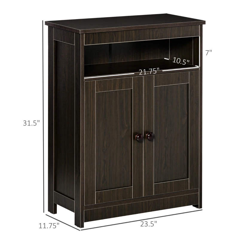 HOMCOM Accent Cabinet, Wood Free Standing Storage Organizer with Double Doors and Adjustable Shelf for Living Room, Kitchen, Brown