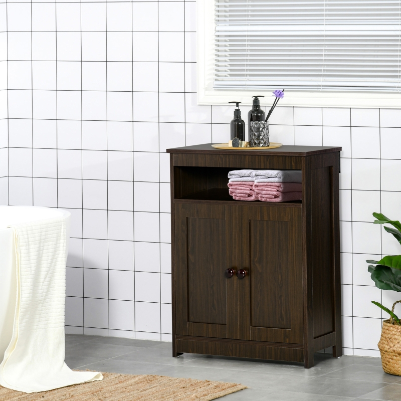 HOMCOM Accent Cabinet, Wood Free Standing Storage Organizer with Double Doors and Adjustable Shelf for Living Room, Kitchen, Brown