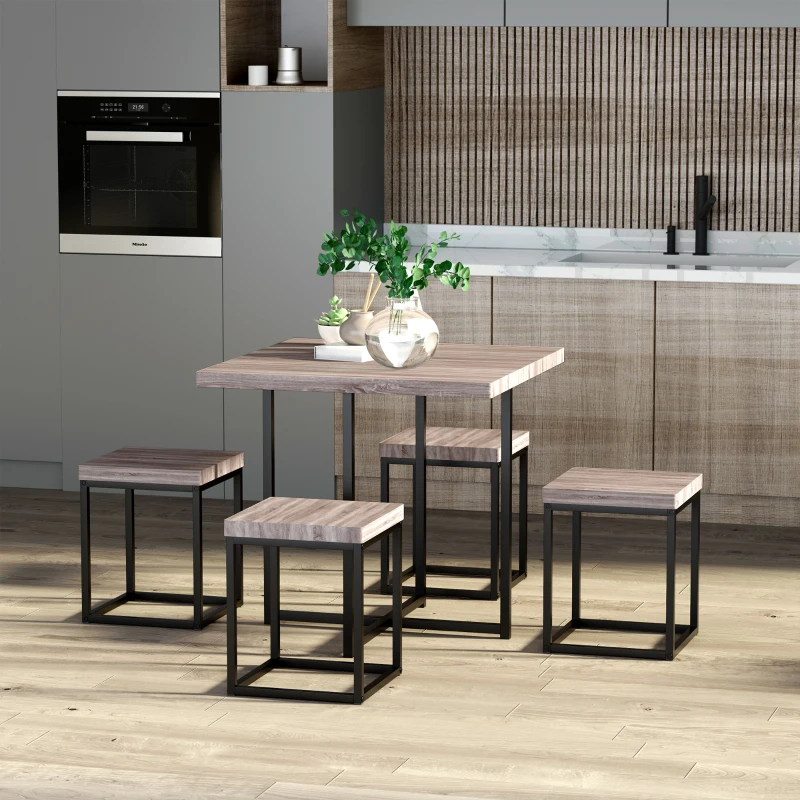 HOMCOM 5 Piece Dining Table Set, Square Kitchen Table Set With Stools for Small Space, Breakfast Nook, Natural Wood