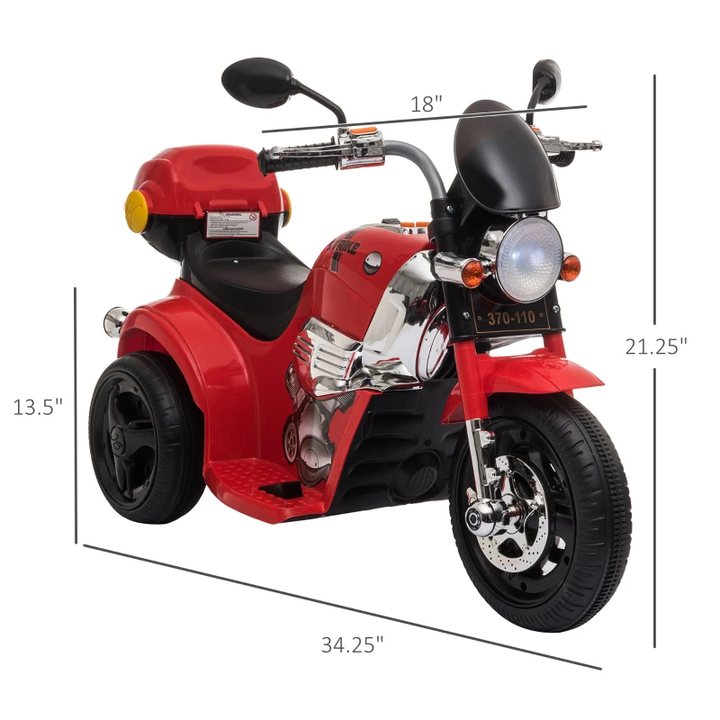 Aosom Kids Electric Motorcycle Ride On Toy 6V Battery Powered Electric Trike Toys with Light Music MP3 Storage Box Red