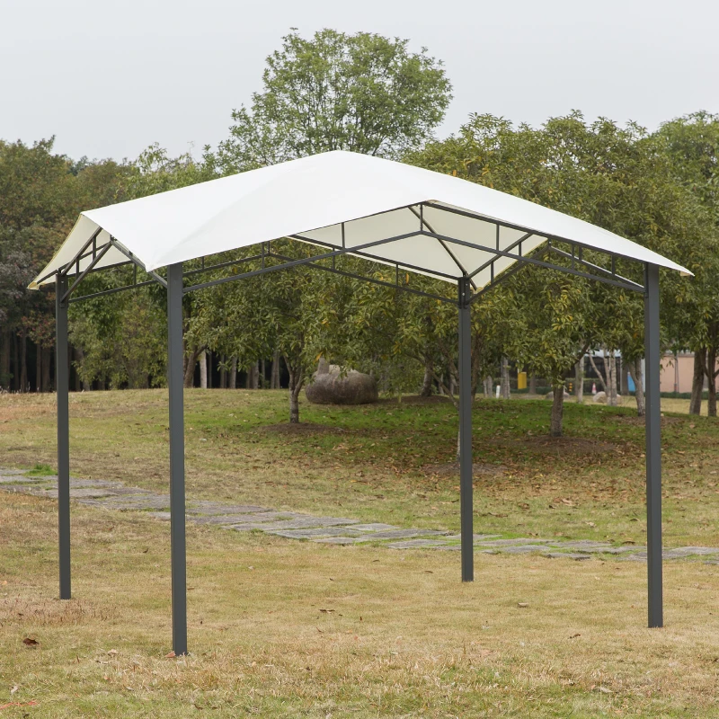 Outsunny 10' x 10' Soft Top Patio Gazebo Outdoor Canopy with Unique Geometric Design Roof, All-Weather Steel Frame, Cream White