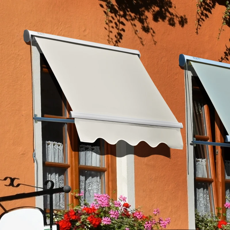 Outsunny 4' Arm Manual Retractable Sun Shade Patio Window Awning with Large Shade Area & Smooth Opening Crank, Beige