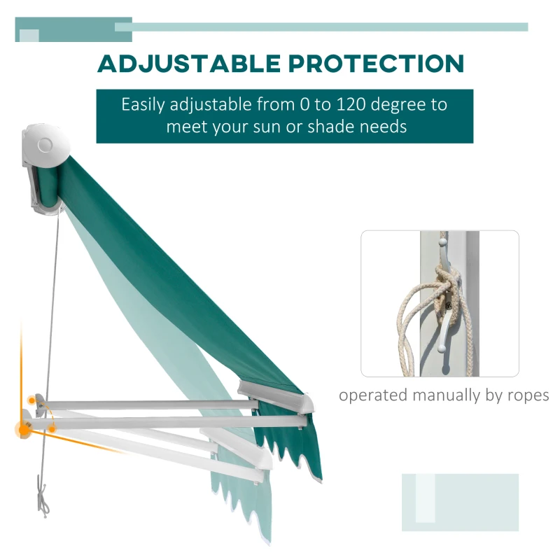 Outsunny 4' Arm Manual Retractable Sun Shade Patio Window Awning with Large Shade Area & Smooth Opening Crank, Green
