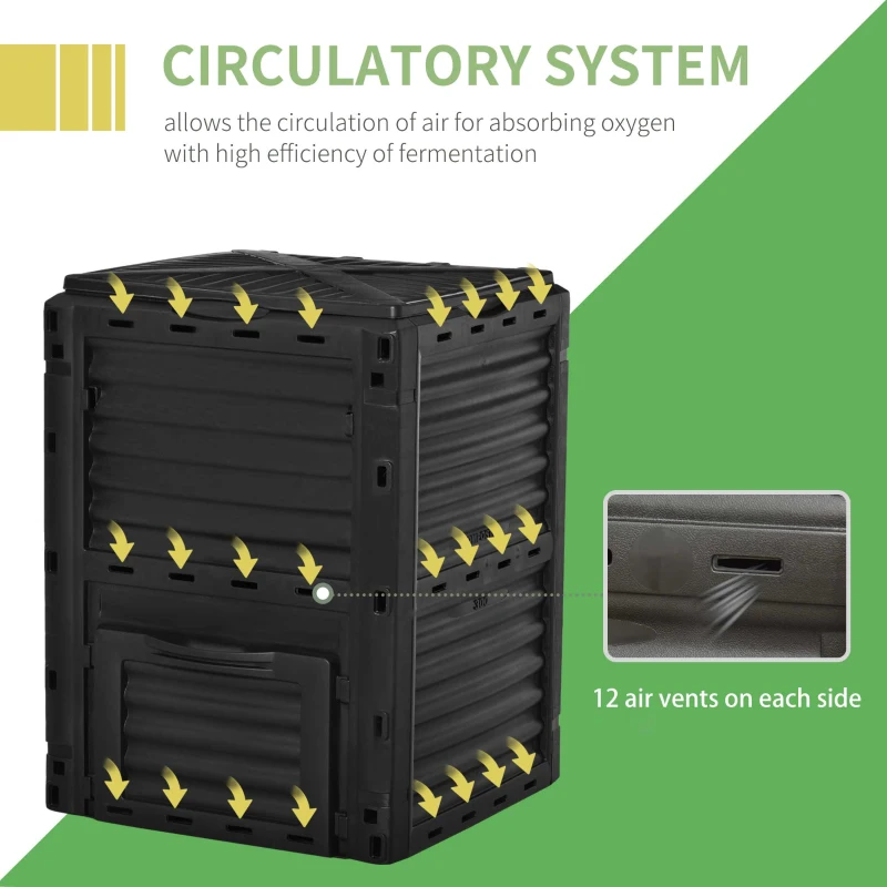 Outsunny 80 Gallon Compost Bin, Large Outdoor Garden Waste Container, Easy Assembly, Durable, Black