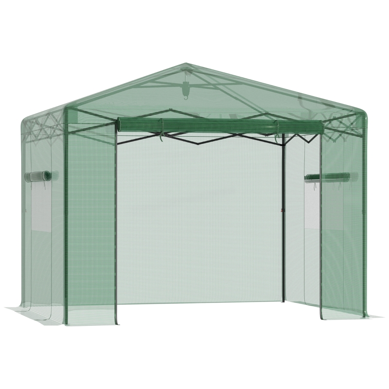 Outsunny 10' x 8' x 8' Portable Pop-up Walk-in Greenhouse with Roll-up Door & 2 Windows for Growing Flowers, Herbs, Vegetables