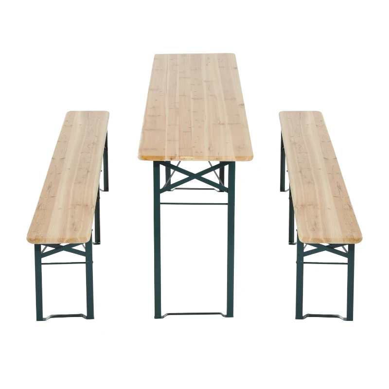 Outsunny 7' Wooden Outdoor Folding Patio Camping Picnic Table Set Large Beer Table Set with Bench and Easy Set Up for Backyard Poolside Dining Party
