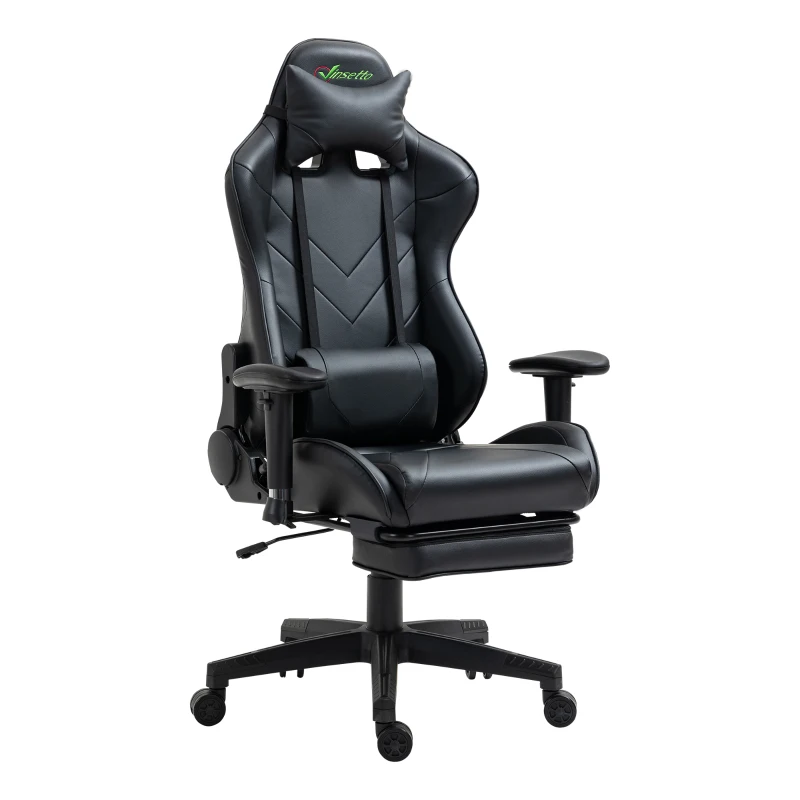 Vinsetto Gaming Chair 2D Arm Lumbar Support Swivel Office Computer Recliner Racing Gamer Desk Chair with Footrest Headrest for Home Black