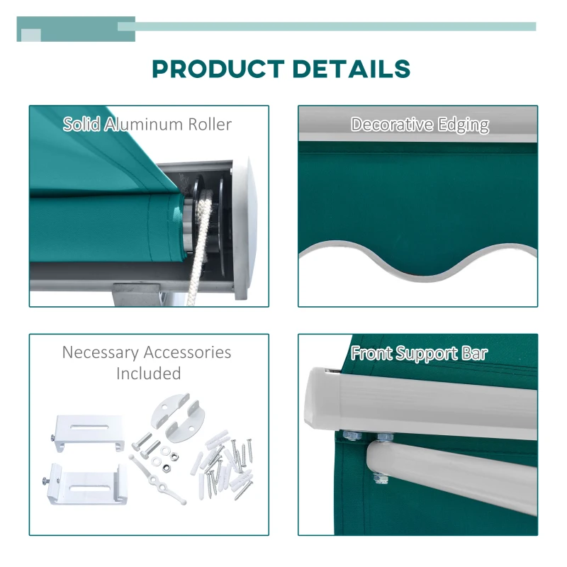 Outsunny 4' Arm Manual Retractable Sun Shade Patio Window Awning with Large Shade Area & Smooth Opening Crank, Green
