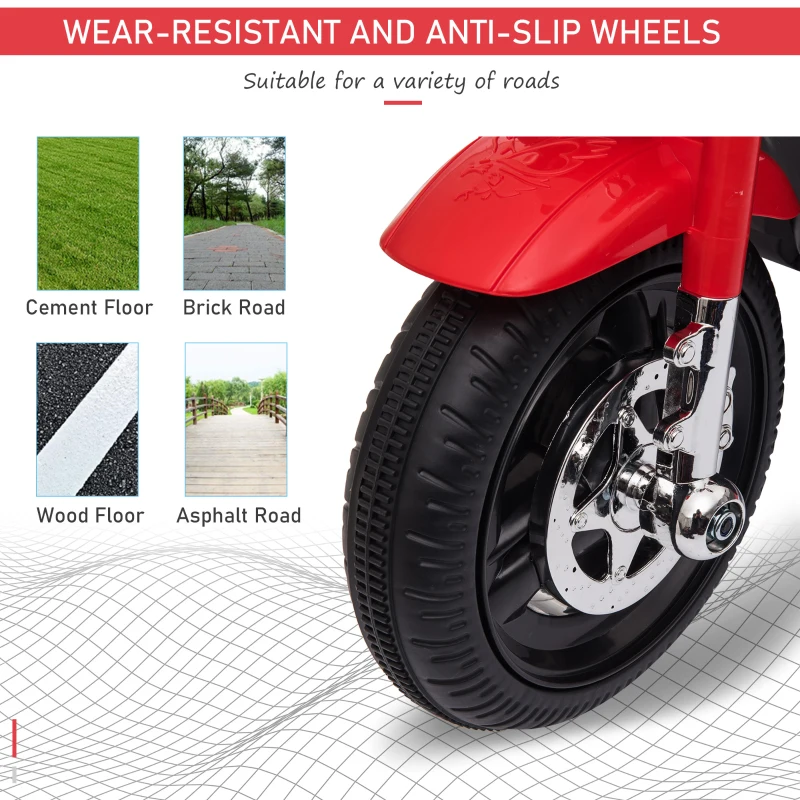 Aosom Kids Electric Motorcycle Ride On Toy 6V Battery Powered Electric Trike Toys with Light Music MP3 Storage Box Red