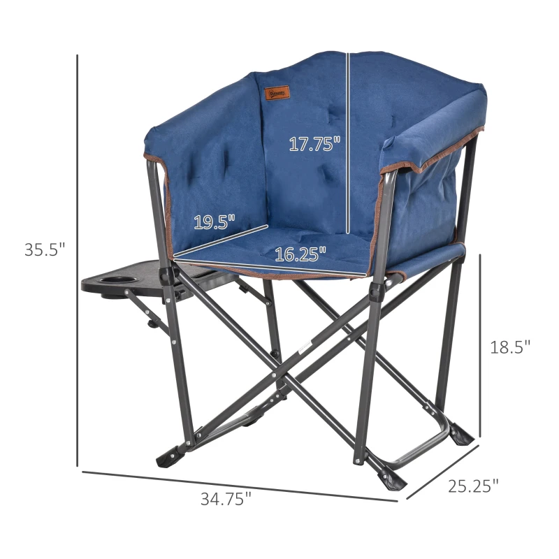 Outsunny Folding Camping Chair, Padded Director Chair with Side Table and Cup Holder, Portable for Picnic, Beach, Hiking, Travel, Blue