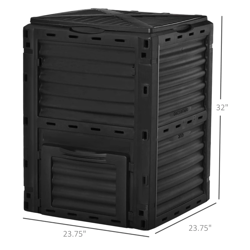 Outsunny 80 Gallon Compost Bin, Large Outdoor Garden Waste Container, Easy Assembly, Durable, Black