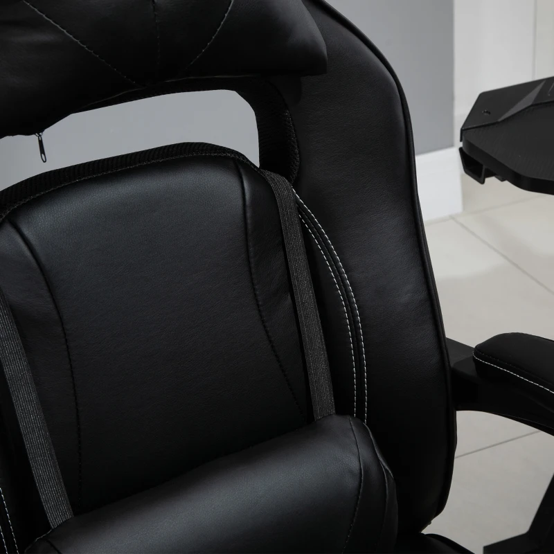Vinsetto Gaming Office Chair with Footrest High Back Racing Chair PU Leather Executive Swivel Chair with Headrest and Lumbar Support, Black