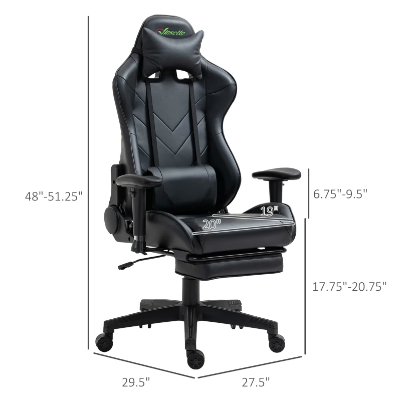 Vinsetto Gaming Chair 2D Arm Lumbar Support Swivel Office Computer Recliner Racing Gamer Desk Chair with Footrest Headrest for Home Black