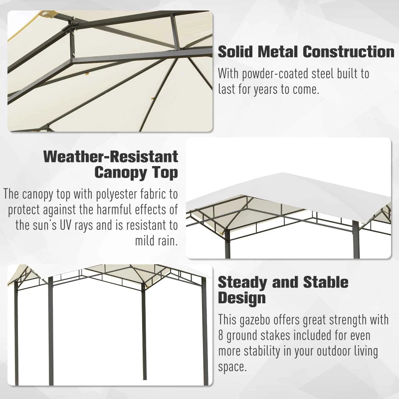 Outsunny 10' x 10' Soft Top Patio Gazebo Outdoor Canopy with Unique Geometric Design Roof, All-Weather Steel Frame, Cream White