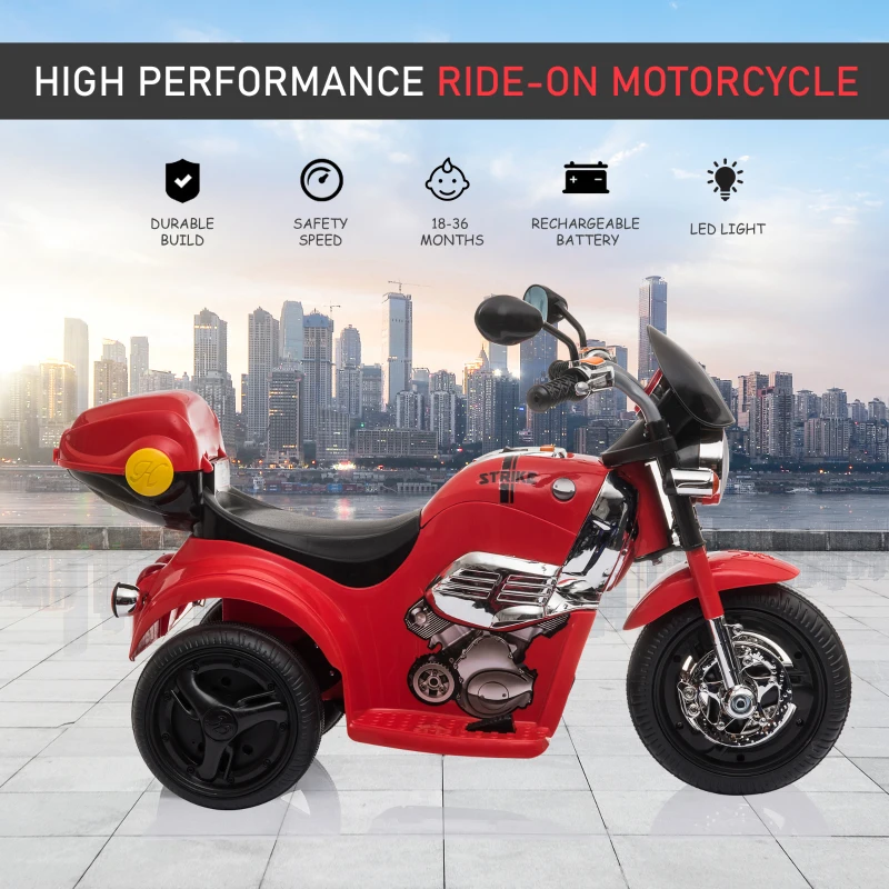 Aosom Kids Electric Motorcycle Ride On Toy 6V Battery Powered Electric Trike Toys with Light Music MP3 Storage Box Red