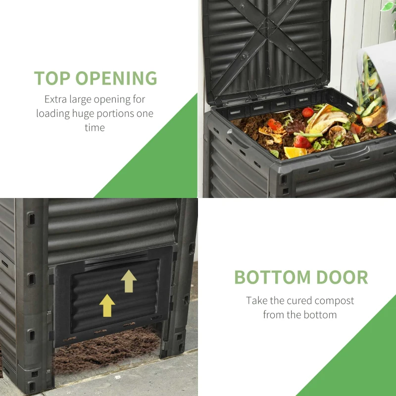 Outsunny 80 Gallon Compost Bin, Large Outdoor Garden Waste Container, Easy Assembly, Durable, Black