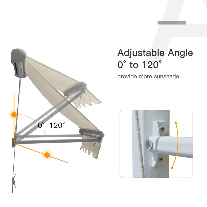 Outsunny 4' Arm Manual Retractable Sun Shade Patio Window Awning with Large Shade Area & Smooth Opening Crank, Beige