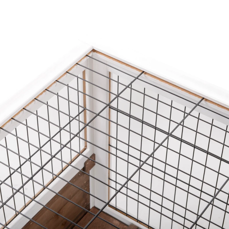 PawHut Indoor Rabbit Enclosure, on Wheels, Indoor Bunny Cage Small Animal House with Pull Out Tray Casters Ramp, 35.5" x 21" x 23", Brown