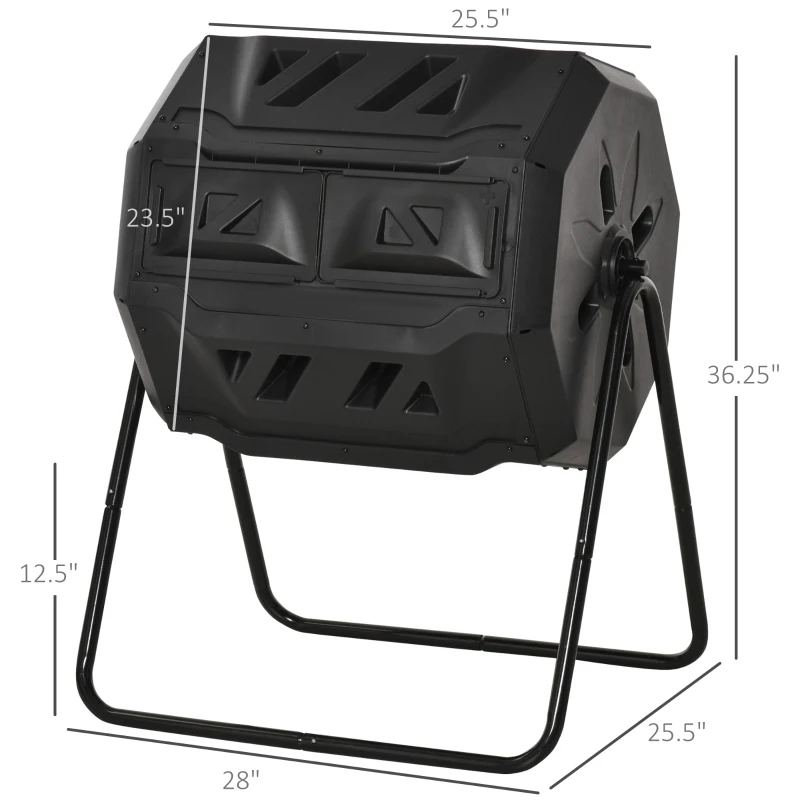 Outsunny 43 Gallon Tumbling Compost Bin, 360掳 Dual Chamber Outdoor Rotating Composter, Black