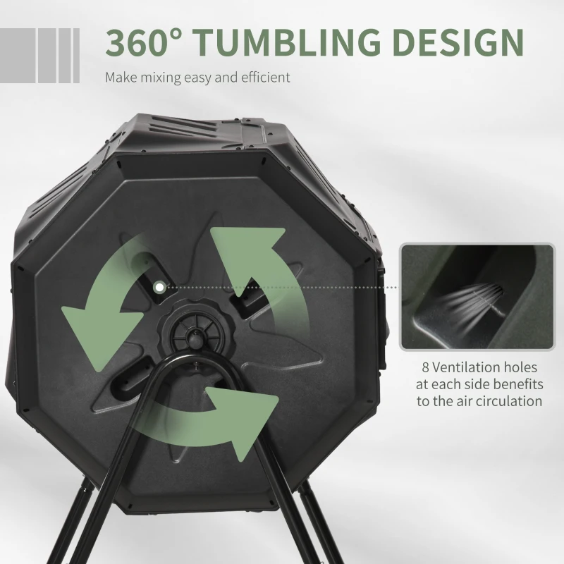 Outsunny 43 Gallon Tumbling Compost Bin, 360掳 Dual Chamber Outdoor Rotating Composter, Black