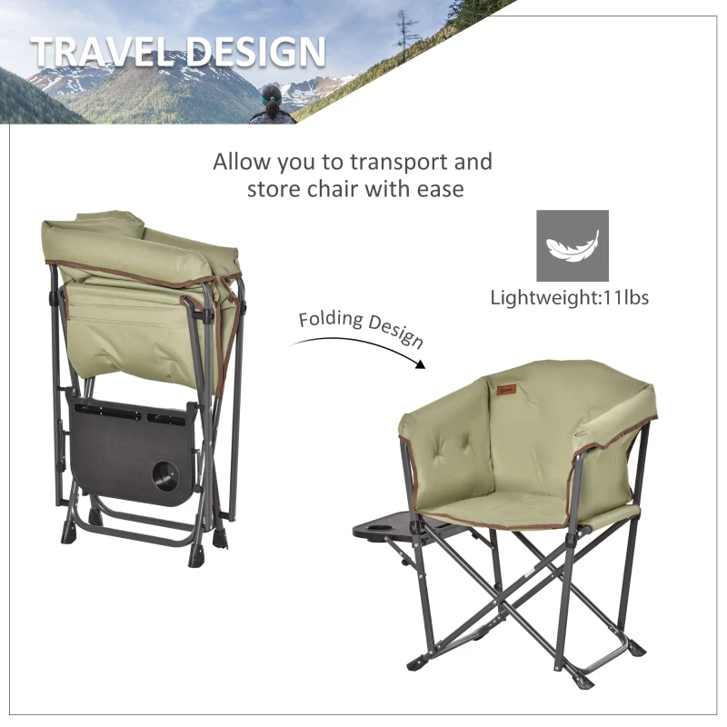 Outsunny Folding Camping Chair, Padded Director Chair with Side Table and Cup Holder, Portable for Picnic, Beach, Hiking, Travel, Green