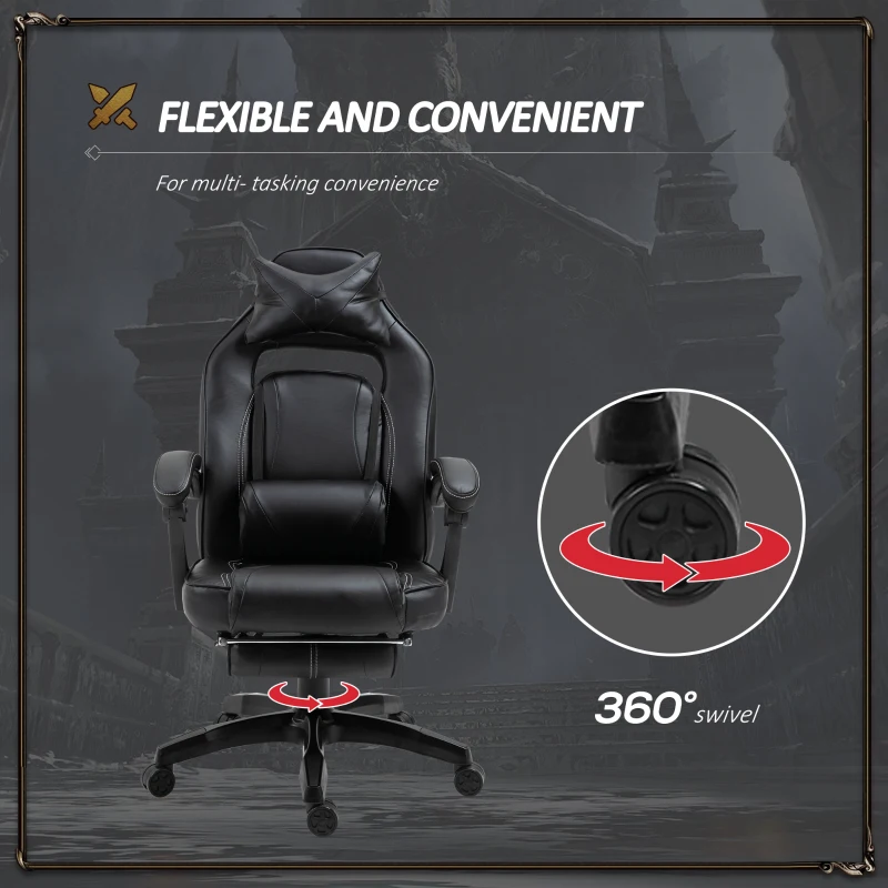 Vinsetto Gaming Office Chair with Footrest High Back Racing Chair PU Leather Executive Swivel Chair with Headrest and Lumbar Support, Black