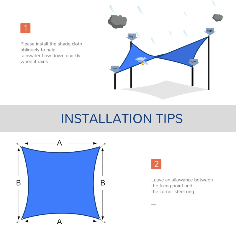 Outsunny 24' x 24' Outdoor Patio Sun Shade Sail Canopy Square UV Resistant - Navy Blue