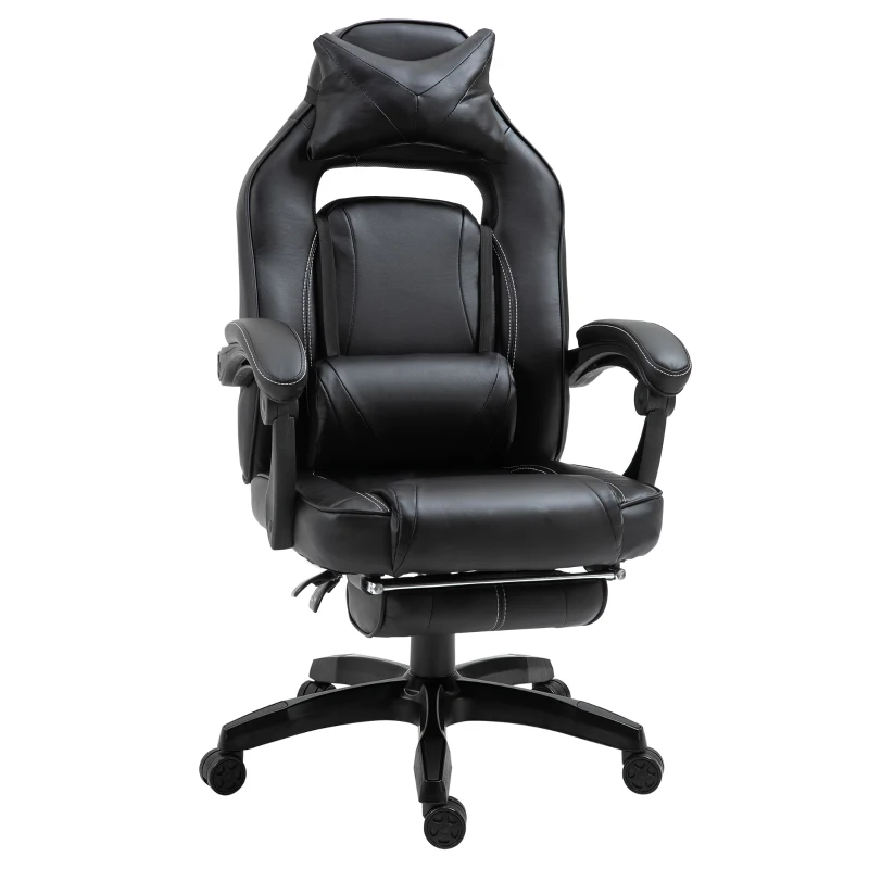Vinsetto Gaming Office Chair with Footrest High Back Racing Chair PU Leather Executive Swivel Chair with Headrest and Lumbar Support, Black