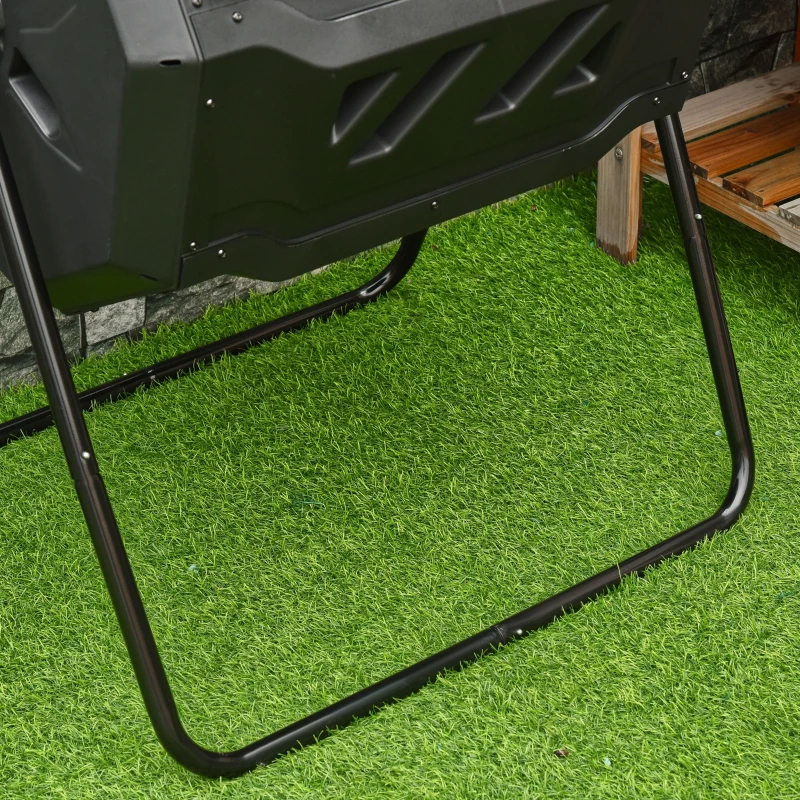 Outsunny 43 Gallon Tumbling Compost Bin, 360掳 Dual Chamber Outdoor Rotating Composter, Black