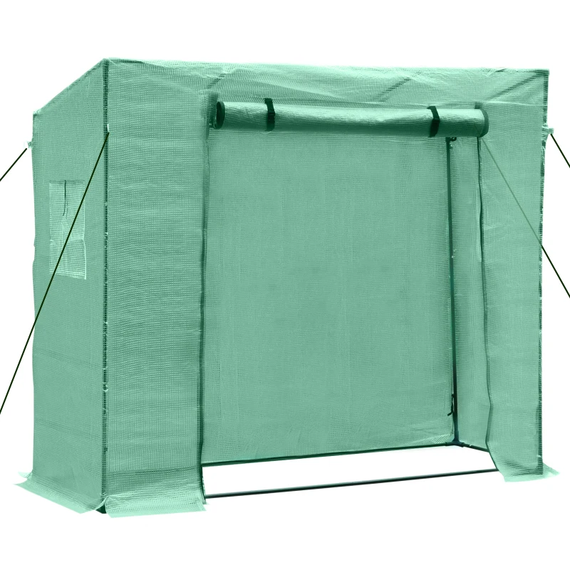 Outsunny 79" x 29" x 66" Walk-in Garden Greenhouse, Outdoor Portable Hot House with Roll-Up Door and Two Windows, Deep Green